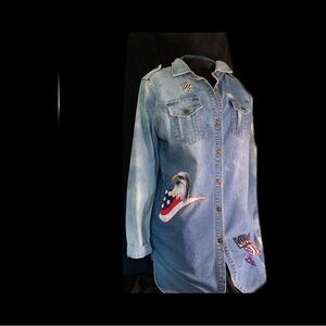 Denim Mini Dress with Patriotic Embroidery